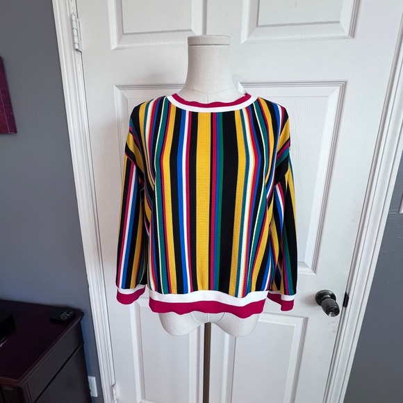 Dice Sweaters - Dice‎ Women XL Multi Color Vertical Stripe Ribbed Knit Pullover Crop Top Sweater